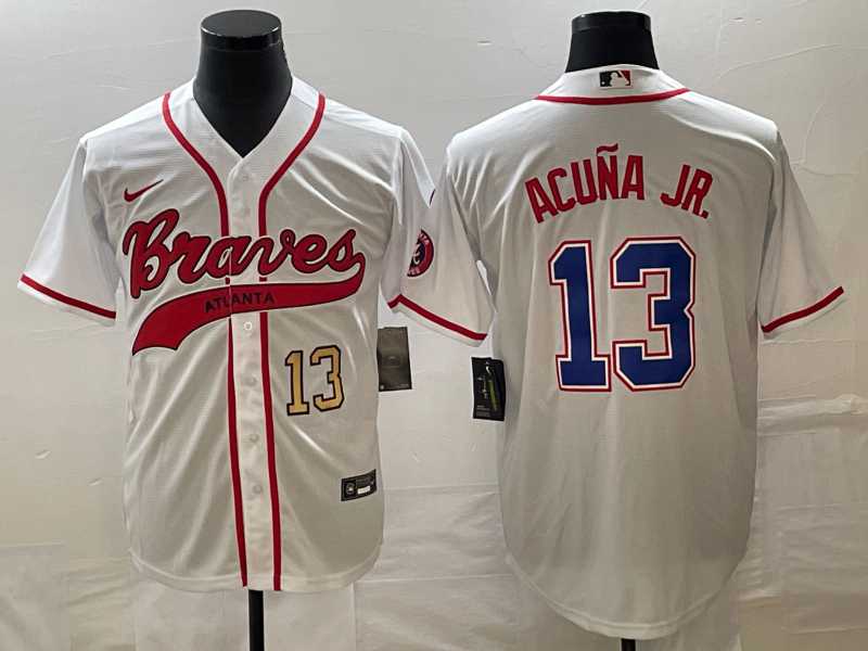 Men's Atlanta Braves #13 Ronald Acuna Jr Number White Cool Base With Patch Stitched Baseball Jersey,We sell and wholesale Men's Atlanta Braves #13 Ronald Acuna Jr Number White Cool Base With Patch Stitched Baseball Jersey on line form chian!