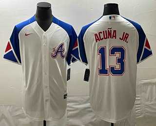 Men's Atlanta Braves #13 Ronald Acuna Jr White 2023 City Connect Cool Base Stitched Jersey,We sell and wholesale Men's Atlanta Braves #13 Ronald Acuna Jr White 2023 City Connect Cool Base Stitched Jersey on line form chian!