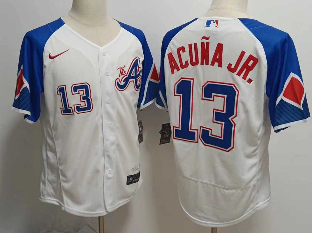 Men's Atlanta Braves #13 Ronald Acuna Jr White 2023 City Connect Flex Base Stitched Jersey,We sell and wholesale Men's Atlanta Braves #13 Ronald Acuna Jr White 2023 City Connect Flex Base Stitched Jersey on line form chian!