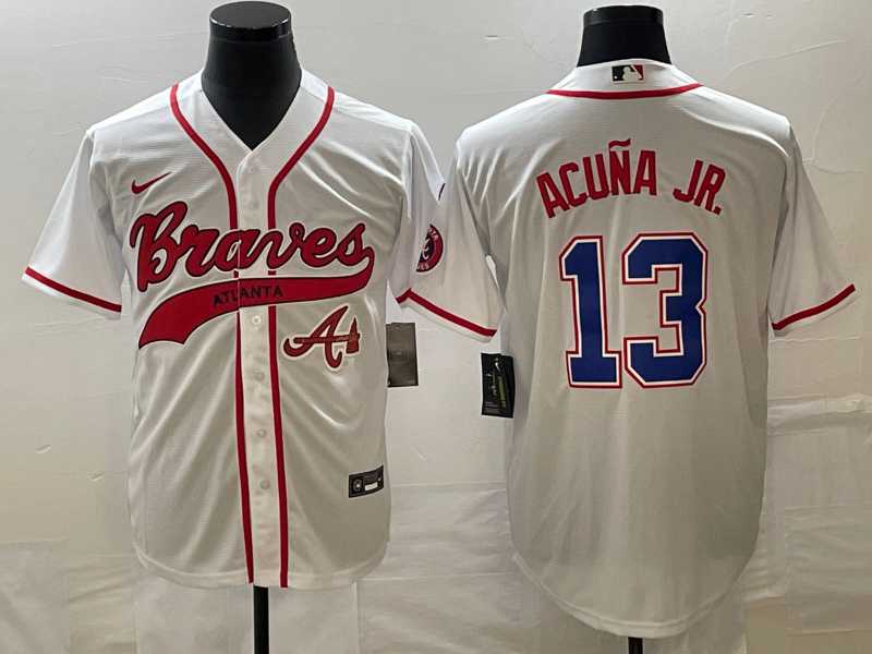 Men's Atlanta Braves #13 Ronald Acuna Jr White Cool Base With Patch Stitched Baseball Jersey,We sell and wholesale Men's Atlanta Braves #13 Ronald Acuna Jr White Cool Base With Patch Stitched Baseball Jersey on line form chian!
