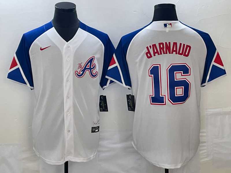 Men's Atlanta Braves #16 Travis dArnaud White 2023 City Connect Cool Base Stitched Jersey,We sell and wholesale Men's Atlanta Braves #16 Travis dArnaud White 2023 City Connect Cool Base Stitched Jersey on line form chian!