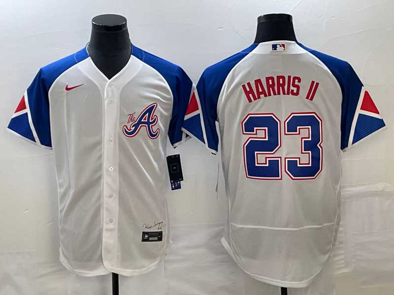 Men's Atlanta Braves #23 Michael Harris II White 2023 City Connect Flex Base Stitched Baseball Jerseys,We sell and wholesale Men's Atlanta Braves #23 Michael Harris II White 2023 City Connect Flex Base Stitched Baseball Jerseys on line form chian!