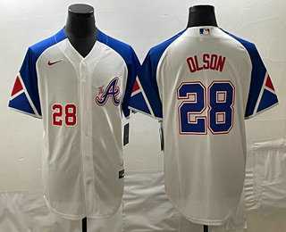 Men's Atlanta Braves #28 Matt Olson Number White 2023 City Connect Cool Base Stitched Jersey,We sell and wholesale Men's Atlanta Braves #28 Matt Olson Number White 2023 City Connect Cool Base Stitched Jersey on line form chian!
