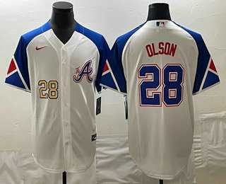 Men's Atlanta Braves #28 Matt Olson Number White 2023 City Connect Cool Base Stitched Jerseys,We sell and wholesale Men's Atlanta Braves #28 Matt Olson Number White 2023 City Connect Cool Base Stitched Jerseys on line form chian!