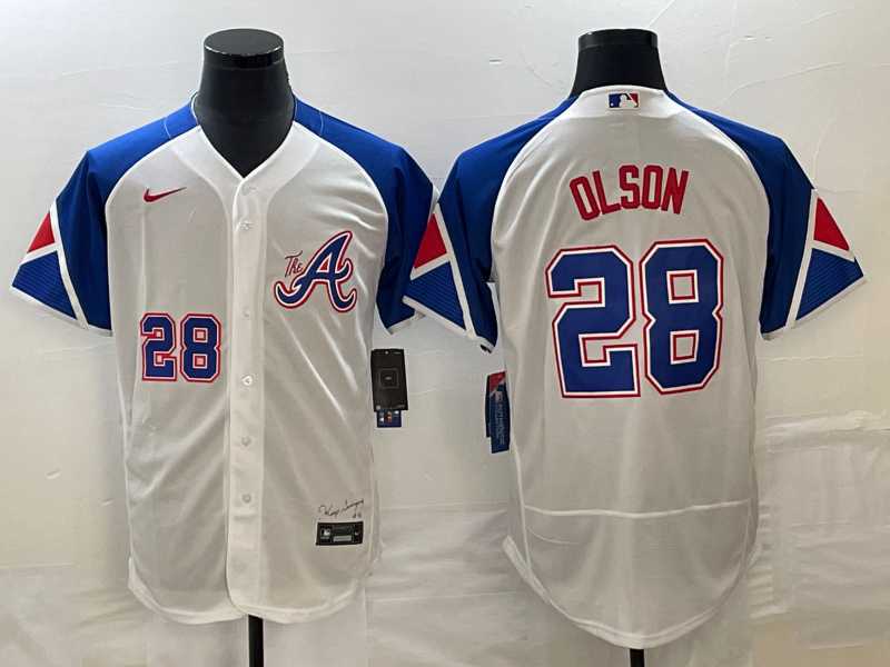 Men's Atlanta Braves #28 Matt Olson Number White 2023 City Connect Flex Base Stitched Jersey,We sell and wholesale Men's Atlanta Braves #28 Matt Olson Number White 2023 City Connect Flex Base Stitched Jersey on line form chian!