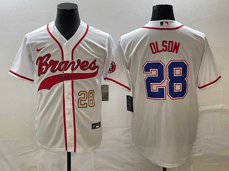 Men's Atlanta Braves #28 Matt Olson Number White Cool Base With Patch Stitched Baseball Jersey,We sell and wholesale Men's Atlanta Braves #28 Matt Olson Number White Cool Base With Patch Stitched Baseball Jersey on line form chian!