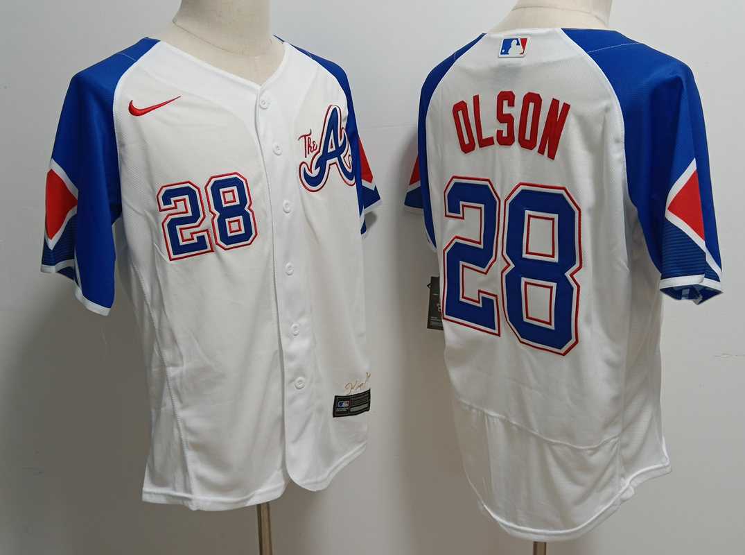 Men's Atlanta Braves #28 Matt Olson White 2023 City Connect Flex Base Stitched Baseball Jersey,We sell and wholesale Men's Atlanta Braves #28 Matt Olson White 2023 City Connect Flex Base Stitched Baseball Jersey on line form chian!