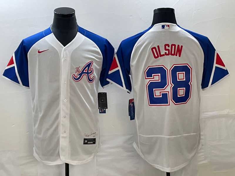 Men's Atlanta Braves #28 Matt Olson White 2023 City Connect Flex Base Stitched Jerseys,We sell and wholesale Men's Atlanta Braves #28 Matt Olson White 2023 City Connect Flex Base Stitched Jerseys on line form chian!