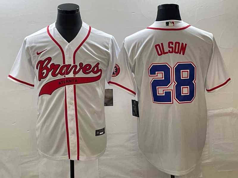 Men's Atlanta Braves #28 Matt Olson White Cool Base With Patch Stitched Baseball Jersey,We sell and wholesale Men's Atlanta Braves #28 Matt Olson White Cool Base With Patch Stitched Baseball Jersey on line form chian!