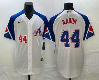 Men's Atlanta Braves #44 Hank Aaron Number White 2023 City Connect Cool Base Stitched MLB Jersey,We sell and wholesale Men's Atlanta Braves #44 Hank Aaron Number White 2023 City Connect Cool Base Stitched MLB Jersey on line form chian!