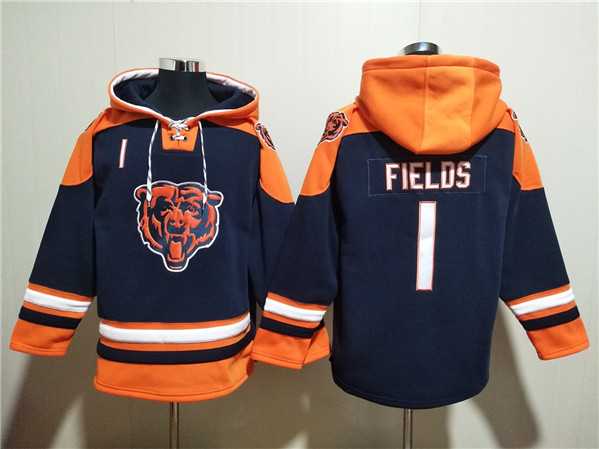 Men's Chicago Bears #1 Justin Fields Navy Ageless Must-Have Lace-Up Pullover Hoodie,We sell and wholesale Men's Chicago Bears #1 Justin Fields Navy Ageless Must-Have Lace-Up Pullover Hoodie on line form chian!