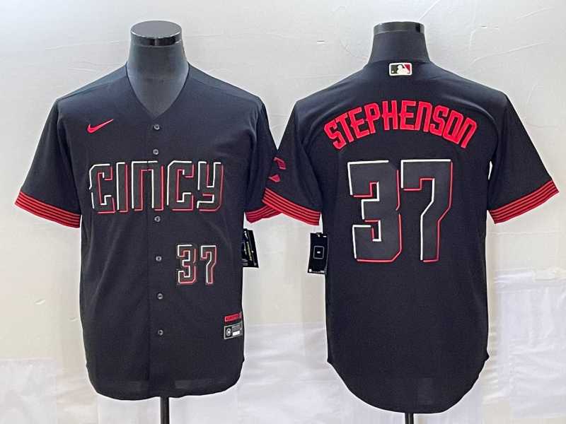 Men's Cincinnati Reds #37 Tyler Stephenson Number Black 2023 City Connect Cool Base Stitched MLB Jersey,We sell and wholesale Men's Cincinnati Reds #37 Tyler Stephenson Number Black 2023 City Connect Cool Base Stitched MLB Jersey on line form chian!