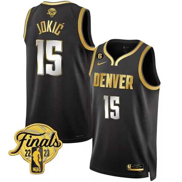 Men's Denver Nuggets #15 Nikola Jokic Black 2023 Finals Collection With NO.6 Patch Stitched Basketball Jersey Dzhi,We sell and wholesale Men's Denver Nuggets #15 Nikola Jokic Black 2023 Finals Collection With NO.6 Patch Stitched Basketball Jersey Dzhi on line form chian!