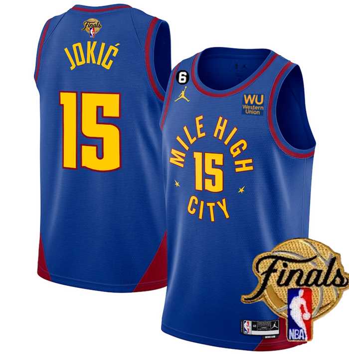 Men's Denver Nuggets #15 Nikola Jokic Blue 2023 Finals Statement Edition With NO.6 Patch Stitched Basketball Jersey Dzhi,We sell and wholesale Men's Denver Nuggets #15 Nikola Jokic Blue 2023 Finals Statement Edition With NO.6 Patch Stitched Basketball Jersey Dzhi on line form chian!