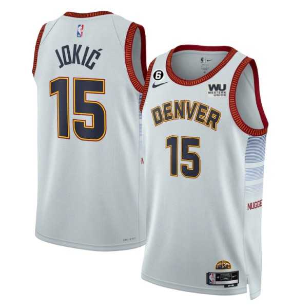 Men's Denver Nuggets #15 Nikola Jokic Gray 2022-23 City Edition With NO.6 Patch Stitched Jersey Dzhi,We sell and wholesale Men's Denver Nuggets #15 Nikola Jokic Gray 2022-23 City Edition With NO.6 Patch Stitched Jersey Dzhi on line form chian!