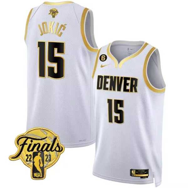 Men's Denver Nuggets #15 Nikola Jokic White 2023 Finals Collection With NO.6 Patch Stitched Basketball Jersey Dzhi,We sell and wholesale Men's Denver Nuggets #15 Nikola Jokic White 2023 Finals Collection With NO.6 Patch Stitched Basketball Jersey Dzhi on line form chian!