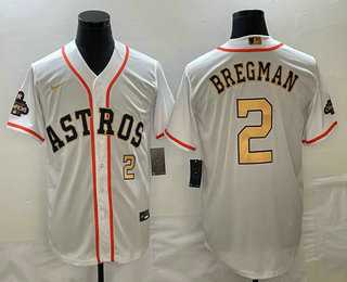 Men's Houston Astros #2 Alex Bregman Number 2023 White Gold World Serise Champions Patch Cool Base Stitched Jersey,We sell and wholesale Men's Houston Astros #2 Alex Bregman Number 2023 White Gold World Serise Champions Patch Cool Base Stitched Jersey on line form chian!