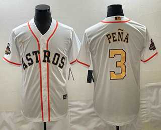 Men's Houston Astros #3 Jeremy Pena 2023 White Gold World Serise Champions Patch Cool Base Stitched Jersey,We sell and wholesale Men's Houston Astros #3 Jeremy Pena 2023 White Gold World Serise Champions Patch Cool Base Stitched Jersey on line form chian!