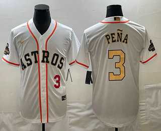 Men's Houston Astros #3 Jeremy Pena 2023 White Gold World Serise Champions Patch Cool Base Stitched Jerseys,We sell and wholesale Men's Houston Astros #3 Jeremy Pena 2023 White Gold World Serise Champions Patch Cool Base Stitched Jerseys on line form chian!