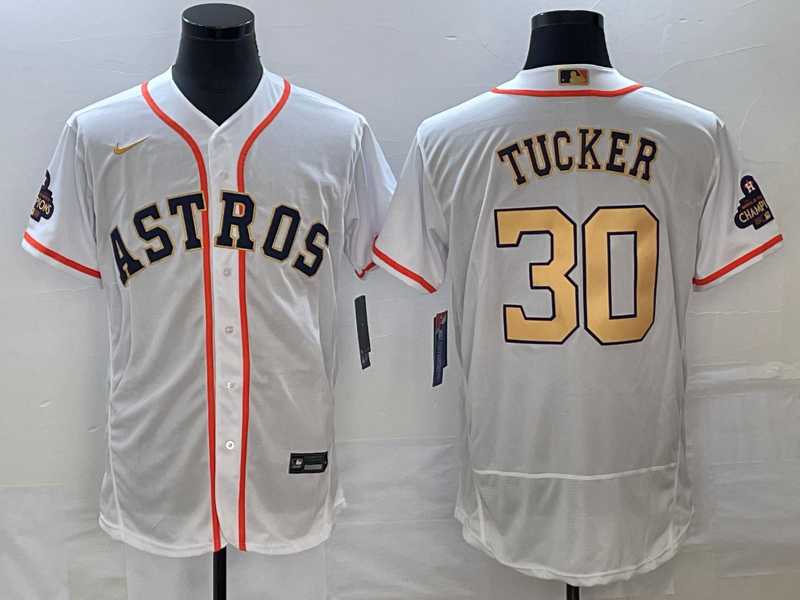 Men's Houston Astros #30 Kyle Tucker 2023 White Gold World Serise Champions Patch Flex Base Stitched Jersey,We sell and wholesale Men's Houston Astros #30 Kyle Tucker 2023 White Gold World Serise Champions Patch Flex Base Stitched Jersey on line form chian!