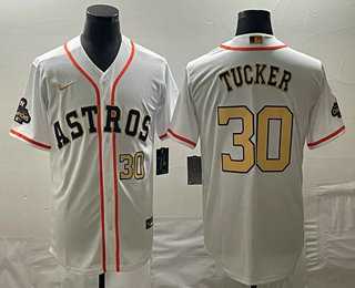 Men's Houston Astros #30 Kyle Tucker Number 2023 White Gold World Serise Champions Patch Cool Base Jerseys,We sell and wholesale Men's Houston Astros #30 Kyle Tucker Number 2023 White Gold World Serise Champions Patch Cool Base Jerseys on line form chian!