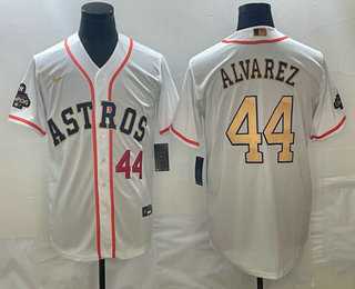 Men's Houston Astros #44 Yordan Alvarez Number 2023 White Gold World Serise Champions Patch Cool Base Stitched Jerseys,We sell and wholesale Men's Houston Astros #44 Yordan Alvarez Number 2023 White Gold World Serise Champions Patch Cool Base Stitched Jerseys on line form chian!