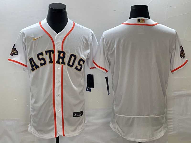 Men's Houston Astros Blank 2023 White Gold World Serise Champions Patch Flex Base Stitched Jersey,We sell and wholesale Men's Houston Astros Blank 2023 White Gold World Serise Champions Patch Flex Base Stitched Jersey on line form chian!