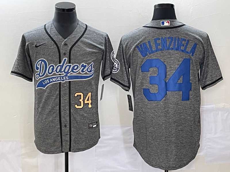 Men's Los Angeles Dodgers #34 Fernando Valenzuela Number Grey Gridiron Cool Base Stitched Baseball Jersey,We sell and wholesale Men's Los Angeles Dodgers #34 Fernando Valenzuela Number Grey Gridiron Cool Base Stitched Baseball Jersey on line form chian!