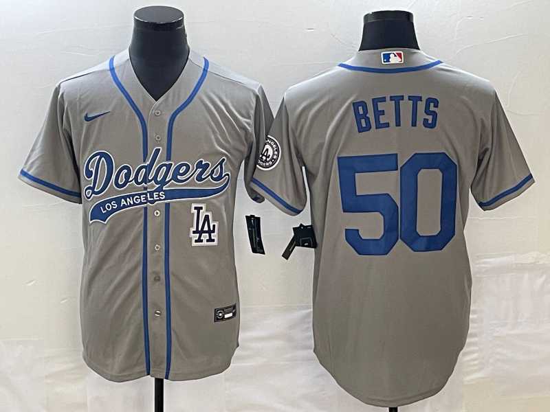 Men's Los Angeles Dodgers #50 Mookie Betts Grey With Patch Cool Base Stitched Baseball Jersey,We sell and wholesale Men's Los Angeles Dodgers #50 Mookie Betts Grey With Patch Cool Base Stitched Baseball Jersey on line form chian!