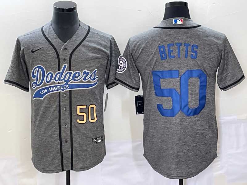 Men's Los Angeles Dodgers #50 Mookie Betts Number Grey Gridiron Cool Base Stitched Baseball Jersey,We sell and wholesale Men's Los Angeles Dodgers #50 Mookie Betts Number Grey Gridiron Cool Base Stitched Baseball Jersey on line form chian!