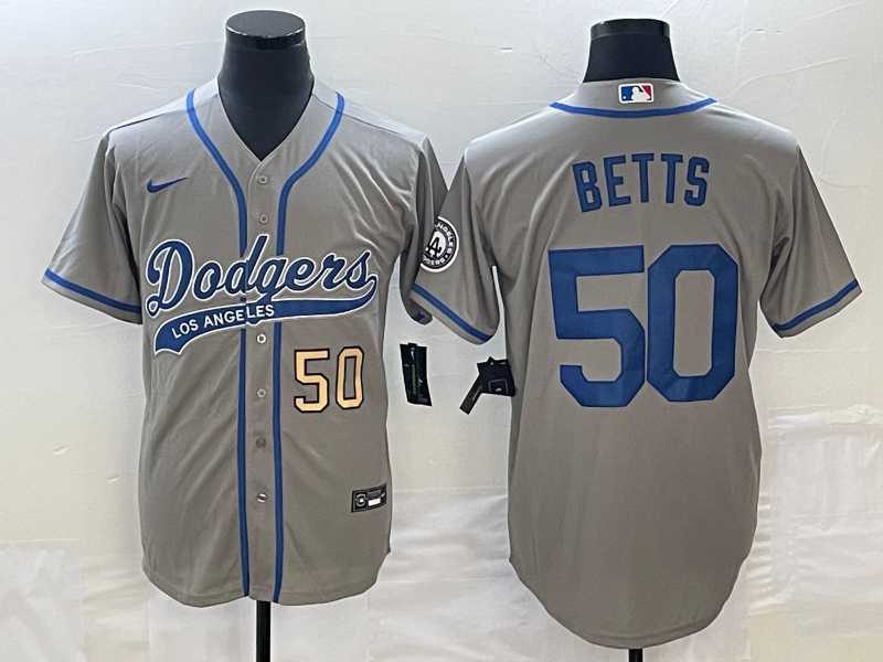 Men's Los Angeles Dodgers #50 Mookie Betts Number Grey With Patch Cool Base Stitched Baseball Jersey,We sell and wholesale Men's Los Angeles Dodgers #50 Mookie Betts Number Grey With Patch Cool Base Stitched Baseball Jersey on line form chian!