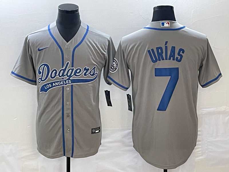 Men's Los Angeles Dodgers #7 Julio Urias Grey With Patch Cool Base Stitched Jersey,We sell and wholesale Men's Los Angeles Dodgers #7 Julio Urias Grey With Patch Cool Base Stitched Jersey on line form chian!