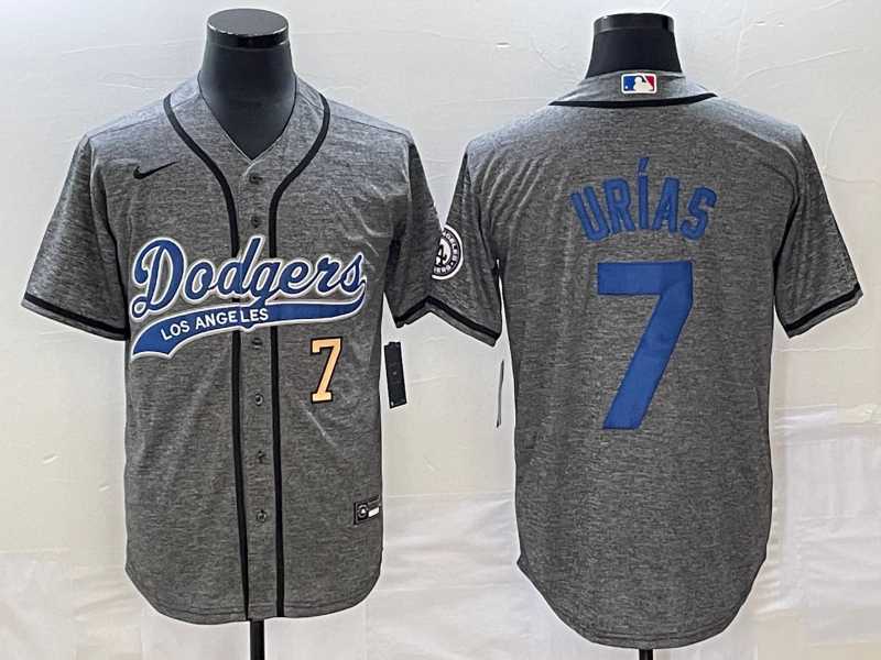 Men's Los Angeles Dodgers #7 Julio Urias Number Grey Gridiron Cool Base Stitched Baseball Jersey,We sell and wholesale Men's Los Angeles Dodgers #7 Julio Urias Number Grey Gridiron Cool Base Stitched Baseball Jersey on line form chian!
