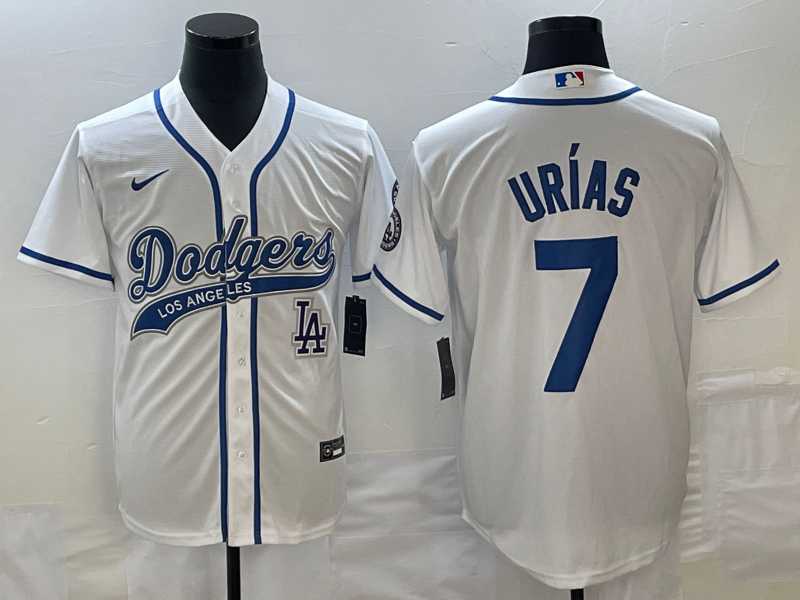 Men's Los Angeles Dodgers #7 Julio Urias White With Patch Cool Base Stitched Baseball Jersey,We sell and wholesale Men's Los Angeles Dodgers #7 Julio Urias White With Patch Cool Base Stitched Baseball Jersey on line form chian!