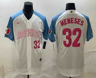 Men's Mexico Baseball #32 Joey Meneses Number 2023 White Blue World Classic Stitched Jersey,We sell and wholesale Men's Mexico Baseball #32 Joey Meneses Number 2023 White Blue World Classic Stitched Jersey on line form chian!