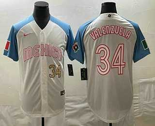 Men's Mexico Baseball #34 Fernando Valenzuela Number 2023 White Blue World Classic Stitched Jersey (2),We sell and wholesale Men's Mexico Baseball #34 Fernando Valenzuela Number 2023 White Blue World Classic Stitched Jersey (2) on line form chian!
