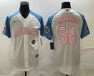 Men's Mexico Baseball #56 Randy Arozarena 2023 White Blue World Classic Stitched Jersey,We sell and wholesale Men's Mexico Baseball #56 Randy Arozarena 2023 White Blue World Classic Stitched Jersey on line form chian!