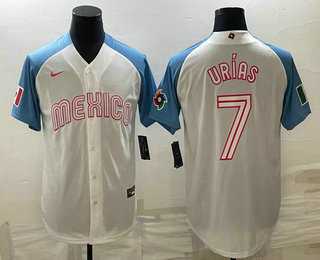 Men's Mexico Baseball #7 Julio Urias 2023 White Blue World Classic Stitched Jersey7,We sell and wholesale Men's Mexico Baseball #7 Julio Urias 2023 White Blue World Classic Stitched Jersey7 on line form chian!