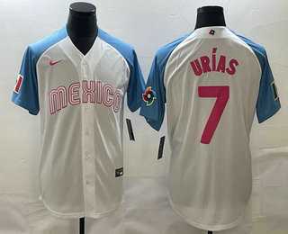 Men's Mexico Baseball #7 Julio Urias 2023 White Blue World Classic Stitched Jerseys,We sell and wholesale Men's Mexico Baseball #7 Julio Urias 2023 White Blue World Classic Stitched Jerseys on line form chian!