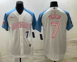 Men's Mexico Baseball #7 Julio Urias Number 2023 White Blue World Classic Stitched Jersey3,We sell and wholesale Men's Mexico Baseball #7 Julio Urias Number 2023 White Blue World Classic Stitched Jersey3 on line form chian!