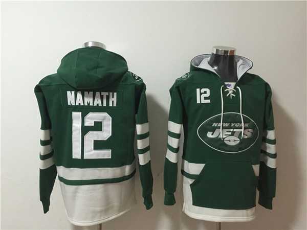 Men's New York Jets #12 Joe Namath Green Ageless Must-Have Lace-Up Pullover Hoodie,We sell and wholesale Men's New York Jets #12 Joe Namath Green Ageless Must-Have Lace-Up Pullover Hoodie on line form chian!