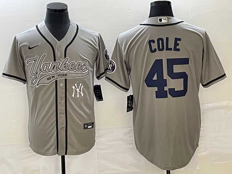 Men's New York Yankees #45 Gerrit Cole Gray With Patch Cool Base Stitched Baseball Jersey,We sell and wholesale Men's New York Yankees #45 Gerrit Cole Gray With Patch Cool Base Stitched Baseball Jersey on line form chian!