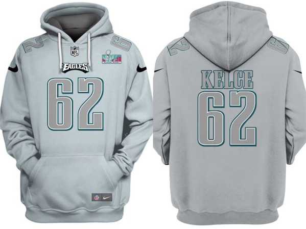 Men's Philadelphia Eagles #62 Jason Kelce Gray Atmosphere Fashion Super Bowl LVII Patch Pullover Hoodie,We sell and wholesale Men's Philadelphia Eagles #62 Jason Kelce Gray Atmosphere Fashion Super Bowl LVII Patch Pullover Hoodie on line form chian!