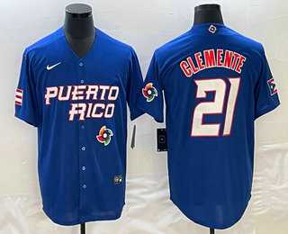 Men's Puerto Rico Baseball #21 Roberto Clemente 2023 Blue World Classic Stitched Jersey,We sell and wholesale Men's Puerto Rico Baseball #21 Roberto Clemente 2023 Blue World Classic Stitched Jersey on line form chian!