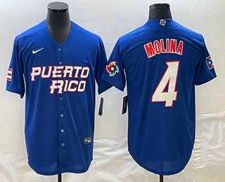 Men's Puerto Rico Baseball #4 Yadier Molina 2023 Blue World Baseball Classic Stitched Jerseys,We sell and wholesale Men's Puerto Rico Baseball #4 Yadier Molina 2023 Blue World Baseball Classic Stitched Jerseys on line form chian!