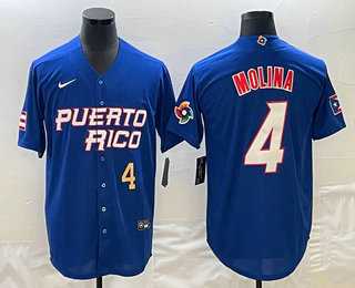 Men's Puerto Rico Baseball #4 Yadier Molina Number 2023 Blue World Baseball Classic Stitched Jerseys,We sell and wholesale Men's Puerto Rico Baseball #4 Yadier Molina Number 2023 Blue World Baseball Classic Stitched Jerseys on line form chian!