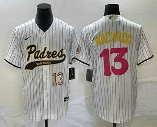 Men's San Diego Padres #13 Manny Machado Number White Pinstripe 2023 City Connect Cool Base Stitched Jersey,We sell and wholesale Men's San Diego Padres #13 Manny Machado Number White Pinstripe 2023 City Connect Cool Base Stitched Jersey on line form chian!