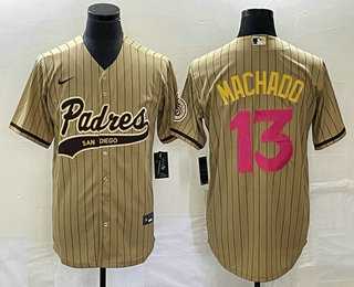 Men's San Diego Padres #13 Manny Machado Tan Pinstripe 2023 City Connect Cool Base Stitched Jersey,We sell and wholesale Men's San Diego Padres #13 Manny Machado Tan Pinstripe 2023 City Connect Cool Base Stitched Jersey on line form chian!