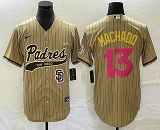 Men's San Diego Padres #13 Manny Machado Tan Pinstripe 2023 City Connect Cool Base Stitched Jerseys,We sell and wholesale Men's San Diego Padres #13 Manny Machado Tan Pinstripe 2023 City Connect Cool Base Stitched Jerseys on line form chian!