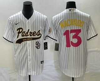 Men's San Diego Padres #13 Manny Machado White Pinstripe 2023 City Connect Cool Base Stitched Jerseys,We sell and wholesale Men's San Diego Padres #13 Manny Machado White Pinstripe 2023 City Connect Cool Base Stitched Jerseys on line form chian!